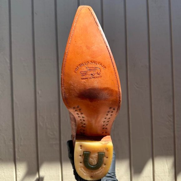 #51 Ostrich x crocodile brown western boot with elements